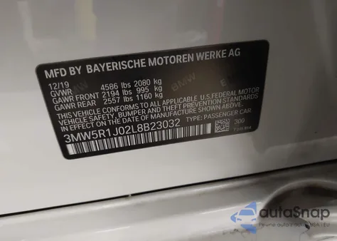 2020 BMW 330I z USA, uszkodzony, nr VIN 3MW5R1J02L8B23032